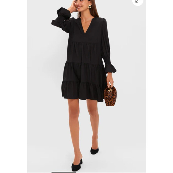 Pomander Place Poplin Kenzo Mini Dress Medium Black Tuckernuck Tiered Chic - Picture 1 of 8